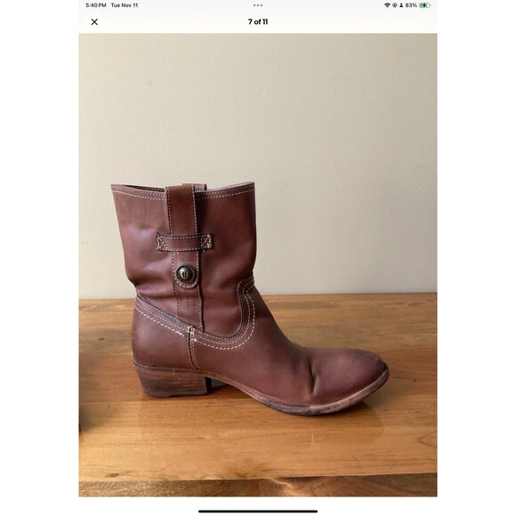 Frye Carson Shortie Boots Womens 7.5 B Brown Leather Western Pull Up Shoes 76460 - Picture 7 of 11